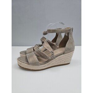 Eileen Fisher Wisp Wedge Sandal Womens 9 Platinum Leather Strappy Espadrille NEW
